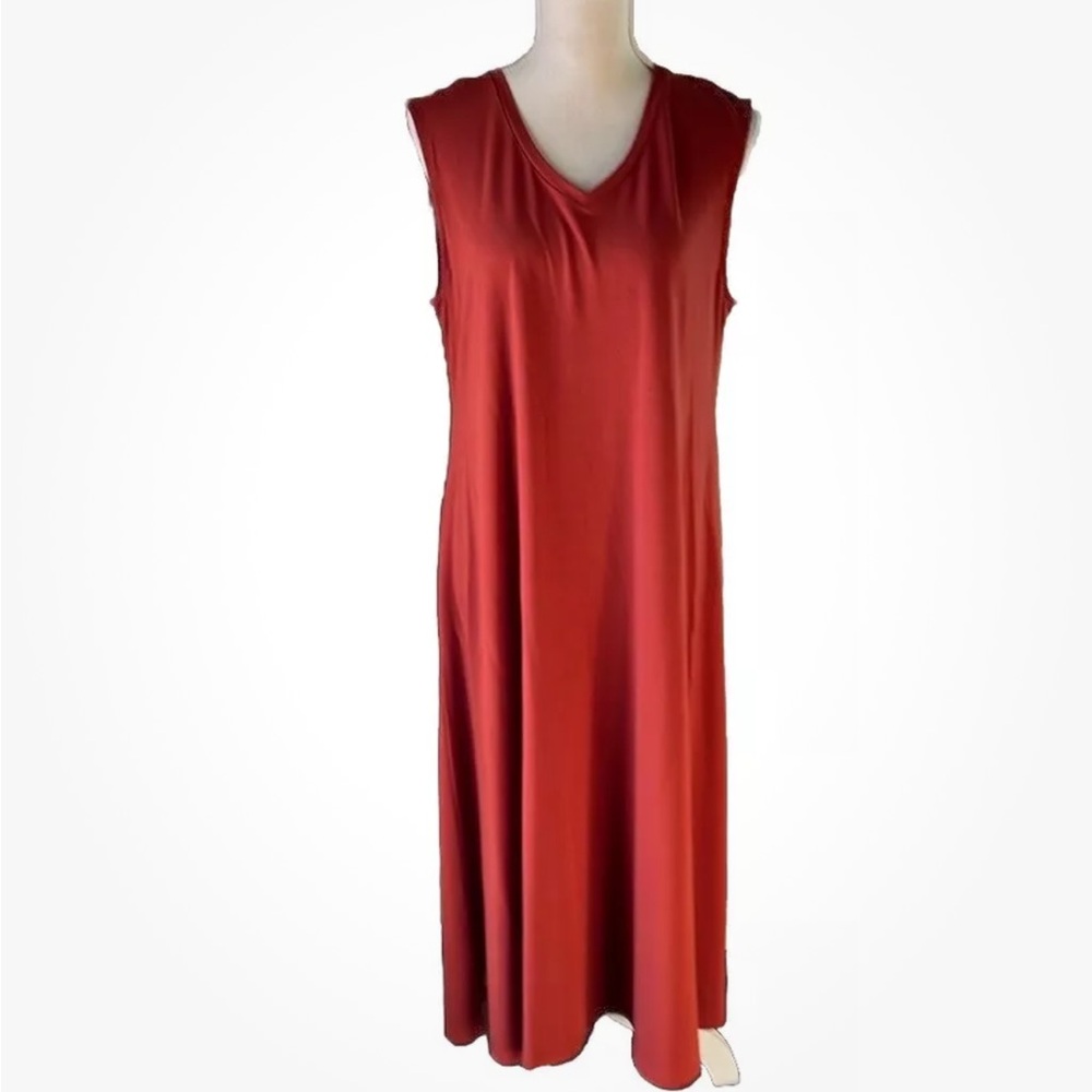 NWT Eileen Fisher Women’s Size M Stretch Jersey Knit Sleeveless Maxi Dress Rust